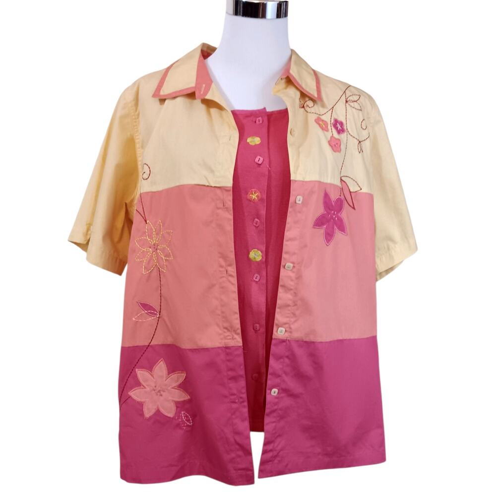 NEW Art to Wear BOBBIE BROOKS Embroidered Combo‎ Top Blouse Shirt 14/16W Floral